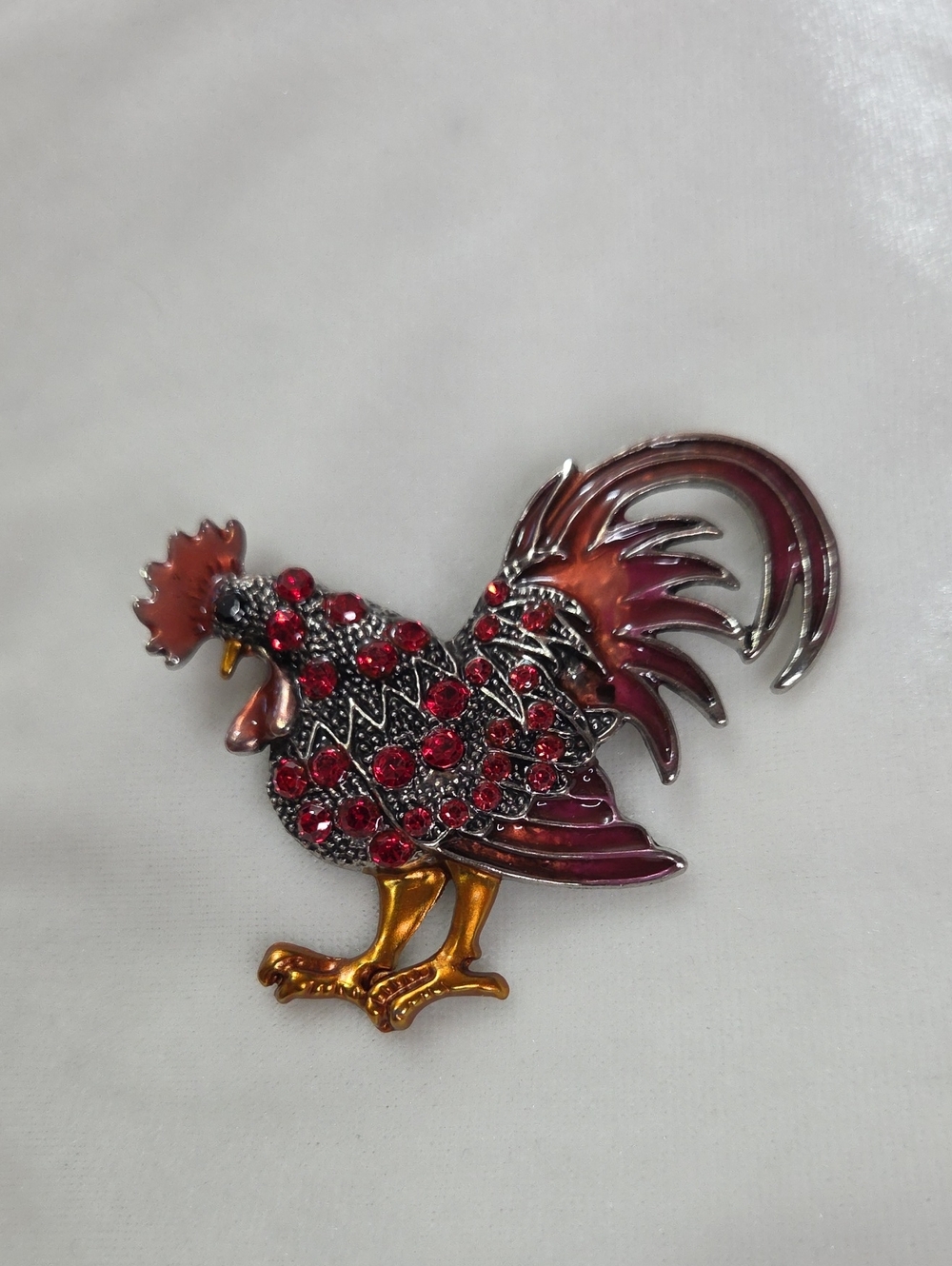 Women's Red Rhinestone Rooster Brooch Retro Style Pin Rhinestones Elegant Unique - Picture 6 of 6